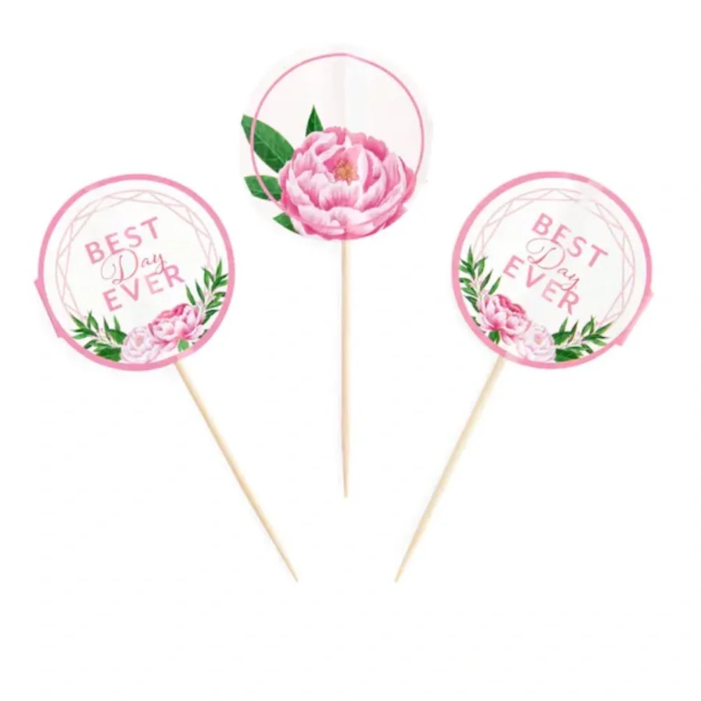 Celebrate It Pink Peony “Best Day Ever” Cupcake Cups & Toppers Set